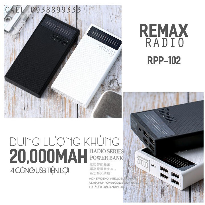 Sạc dự phòng Remax Rpp-102 20.000mah ♥️Freeship♥️ Giảm 30k khi nhập MAYT30 - Pin sạc dự phòng Remax