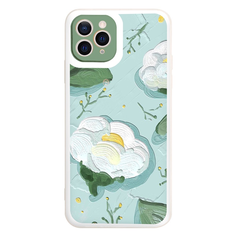 Ốp iphone - Ốp lưng iphone cạnh vuông hoa trắng dành cho ip 6 đến 14promax - ng205