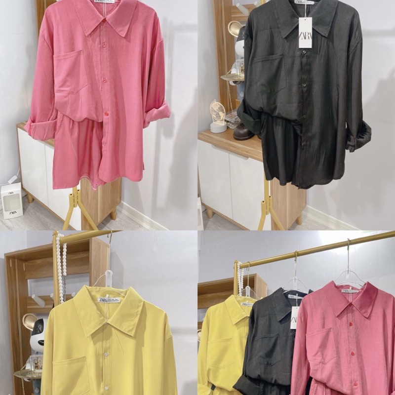 Set bộ đũi áo sơ mi mix quần sooc đùi dáng rộng thụng