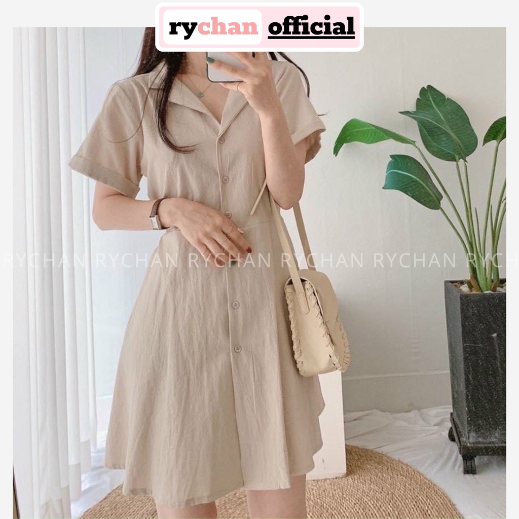 Đầm Nữ Đi Cafe Với Bạn Dáng Sơ Mi Xòe Tay Lửng Xếp Li Eo Cực Nữ Tính Màu Kem - DX9794