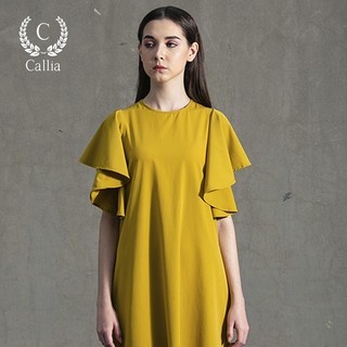 [Mã FASHIONMALLT4 giảm 15% đơn 150k] Đầm nữ suông Callia cổ tròn tay bèo lửng Bonia (Vàng / Tím lilac)