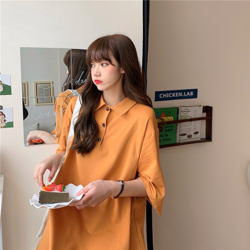 Đầm cổ polo dáng rộng dài phong cách mùa hè Hàn Quốc có 2 màu tùy chọn | BigBuy360 - bigbuy360.vn