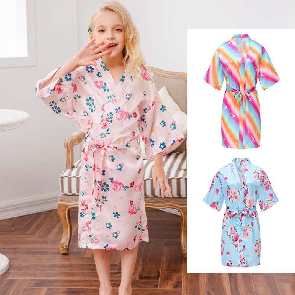Áo Choàng Tắm Kimono Bằng Lụa Mềm Dành Cho Bé Gái 2-14 Tuổi