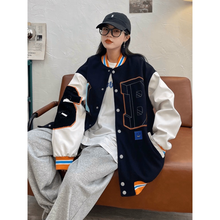 Áo Khoác Bomber Nữ Chất Nỉ Mềm Mịn In Logo AB Form Rộng Che Nắng Tốt Mặc Đẹp Thoải Mái NEW UNISEX