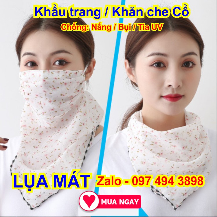 Khẩu trang kèm khăn che cổ bằng vải lụa mát, chống nắng mặt &amp; cổ mát rượi