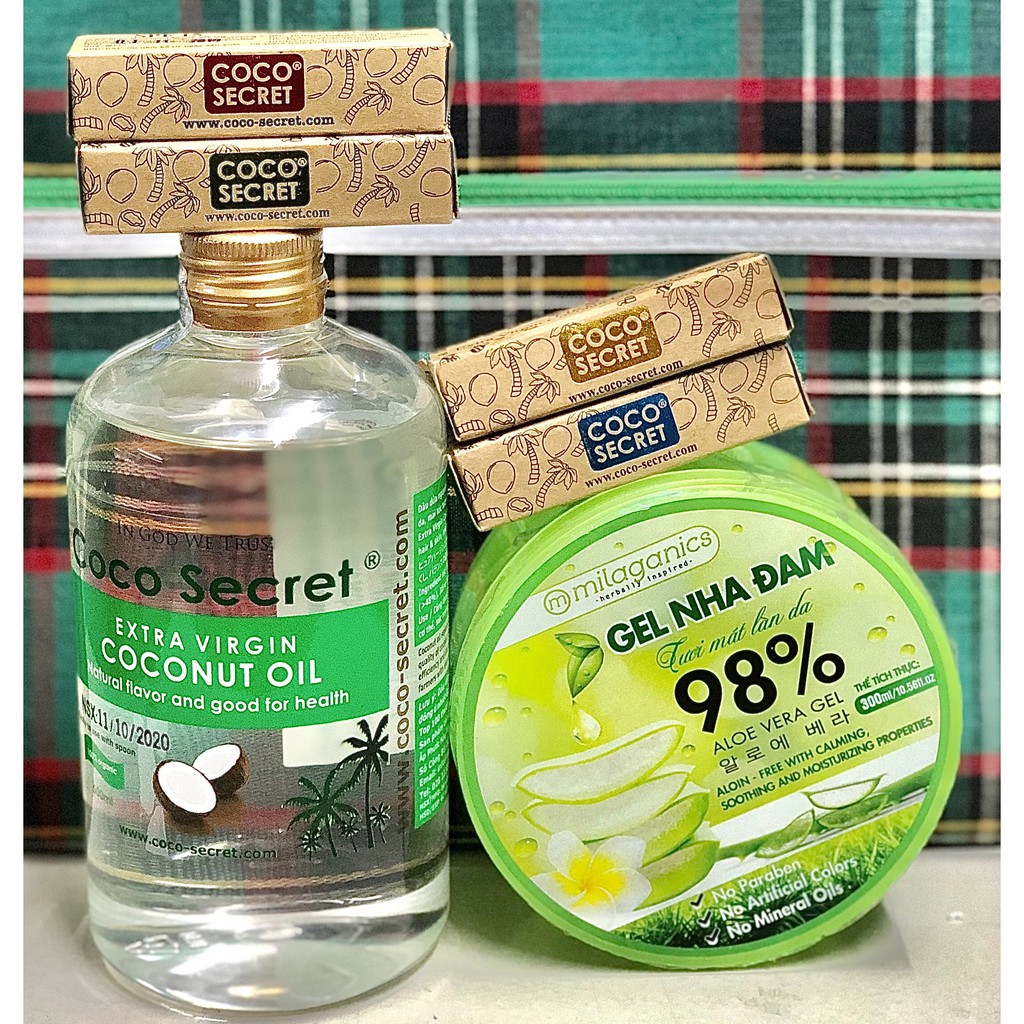 [TẶNG 1 SON DƯỠNG COCO SECRET] COMBO DẦU DỪA TƯƠI COCO SECRET 500ML VÀ GEL NHA ĐAM MILAGANICS 300ML