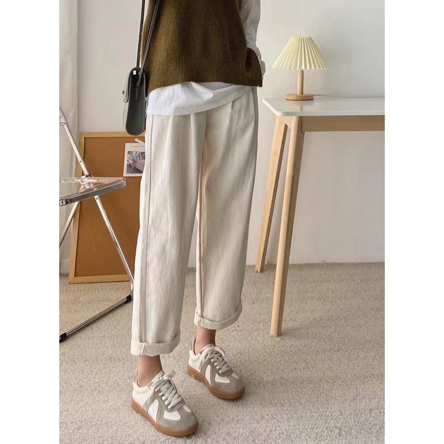 Quần Yếm Dáng Rộng Ống Suông Phong Cách Retro Hàn Quốc Giản Dị Thời Trang Mùa Thu