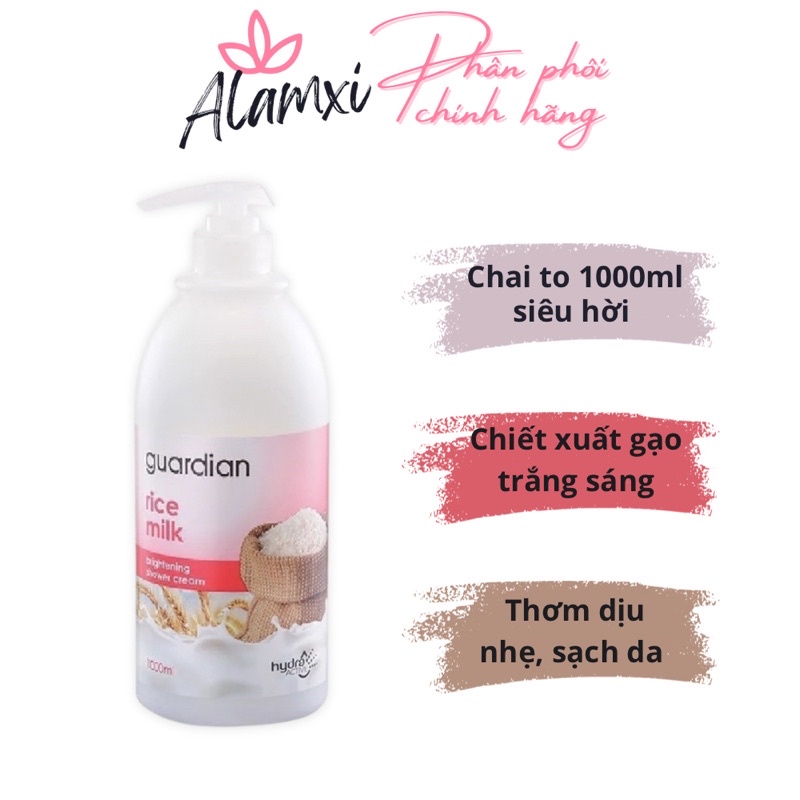 Sữa Tắm Dưỡng Sáng Da Guardian Brightening Rice Milk Shower Cream Chiết Xuất Gạo 1000ml / 1L