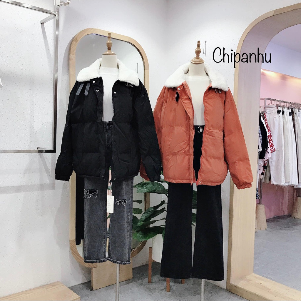 ÁO PHAO BÉO CỔ LÔNG ĐAI DA  AK799