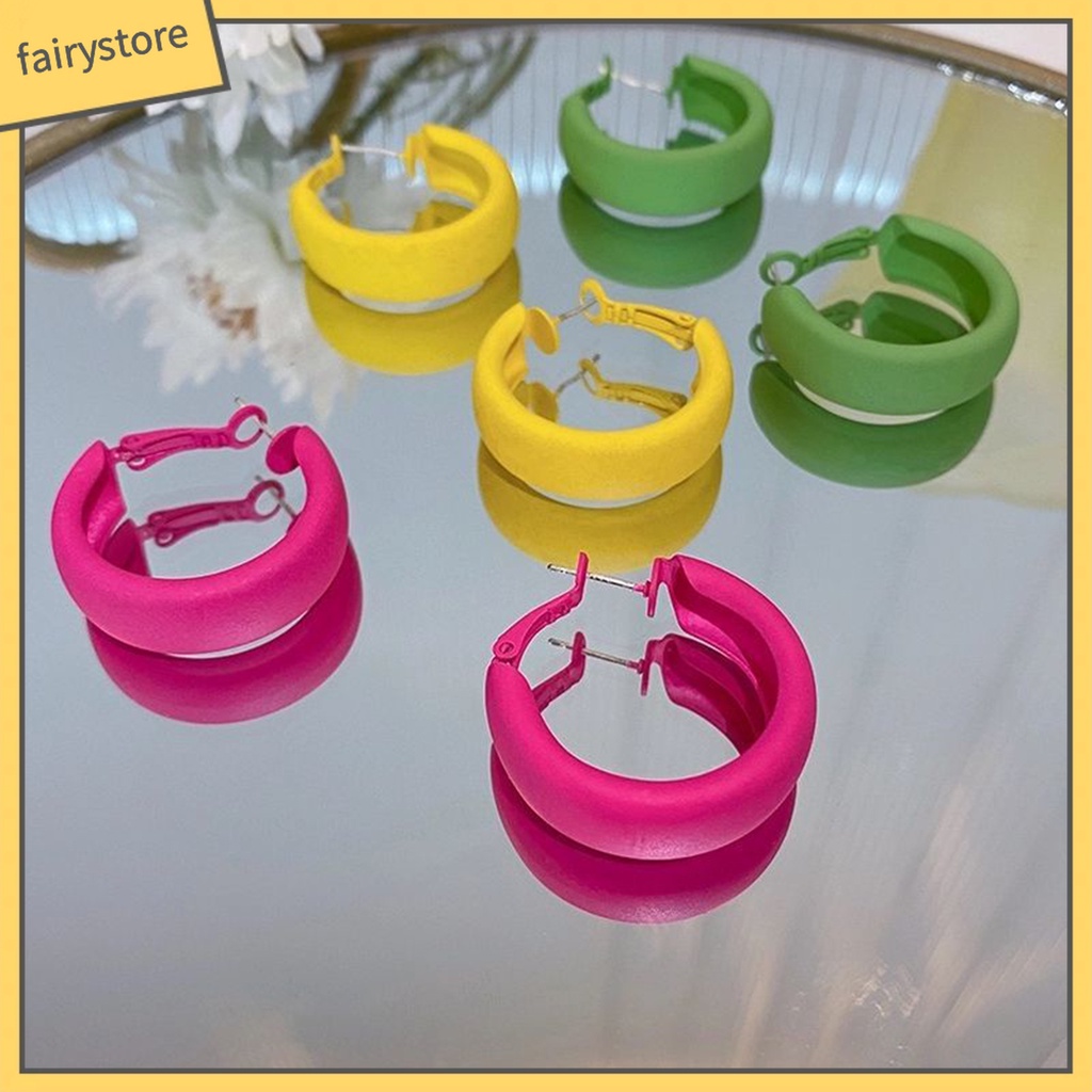 [Fairy] Bông Tai Dạng Vòng Thiết Kế Hình Học Chữ C Màu Macaron Mùa Hè Nhiều Màu Sắc