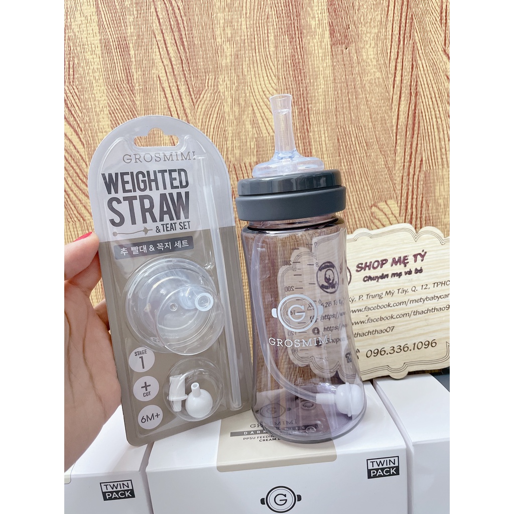 Dây quả tạ thay thế cho núm tập hút bình sữa Grosmimi chính hãng/ Grosmimi Weighted Straw KIT