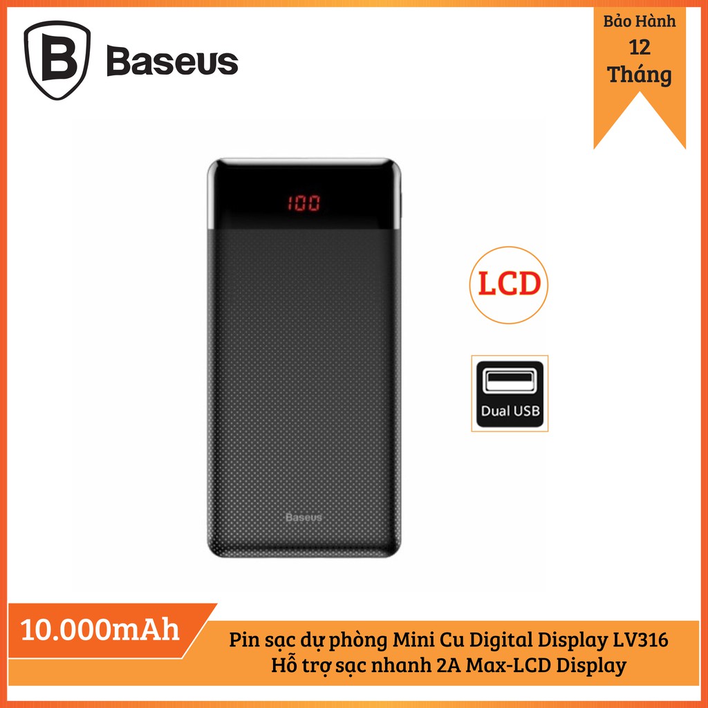 Pin sạc dự phòng 10000mAh BS-M35 cho Smartphone/ Tablet (2 cổng USB, Màn hình LCD hiển thị)