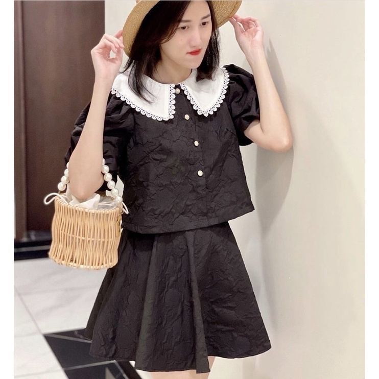[HÀNG SẴN]SET ÁO XỐP HOA NỔI “JULY” CỔ SEN MIX CHÂN VÁY XOÈ SIÊU YÊU