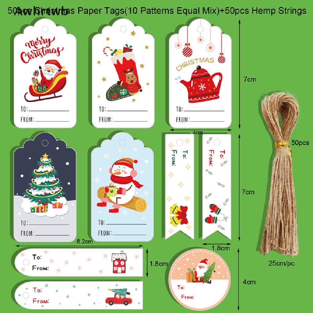 Set 50 Thẻ Giấy Kraft Trang Trí Giáng Sinh DIY