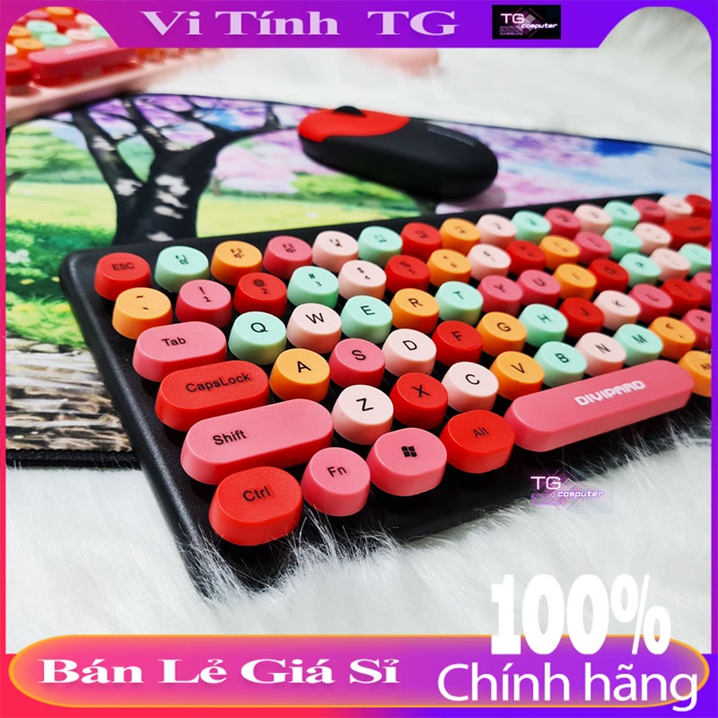 Bộ bàn phím chuột không dây NÚT TRÒN DỄ THƯƠNG PHỐI NHIỀU MÀU Vi tính TG K510