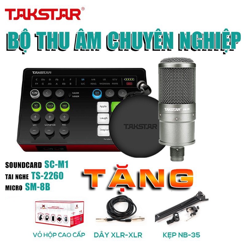 COMBO THU ÂM, HÁY LIVESTREAM, TẶNG ĐẦY ĐỦ PHỤ KIỆN ĐI KÈM, SOURD CARD SC M1, MICRO SM8B, TAI NGHE TS-2260