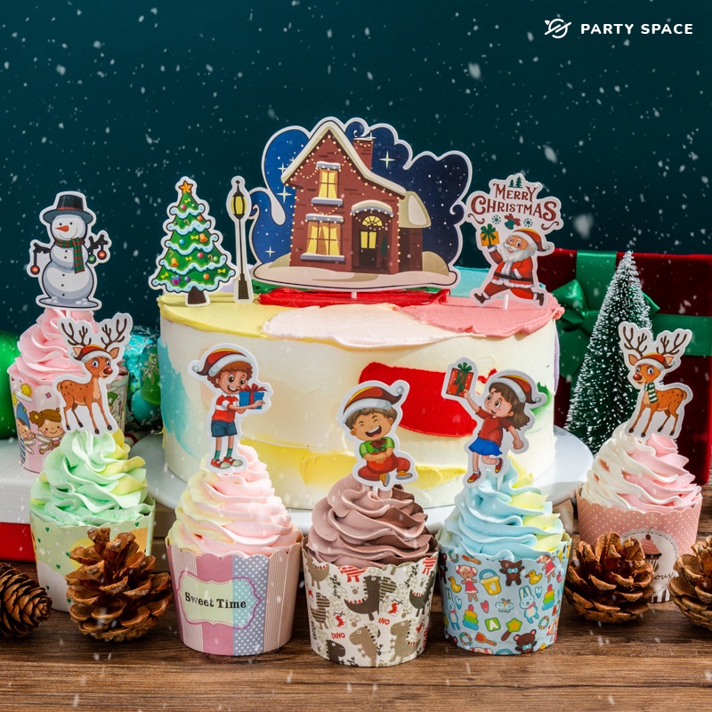 Phụ kiện cắm trang trí bánh kem hình ông già Noel/tuần lộc/ông già noel/người tuyết dễ thương