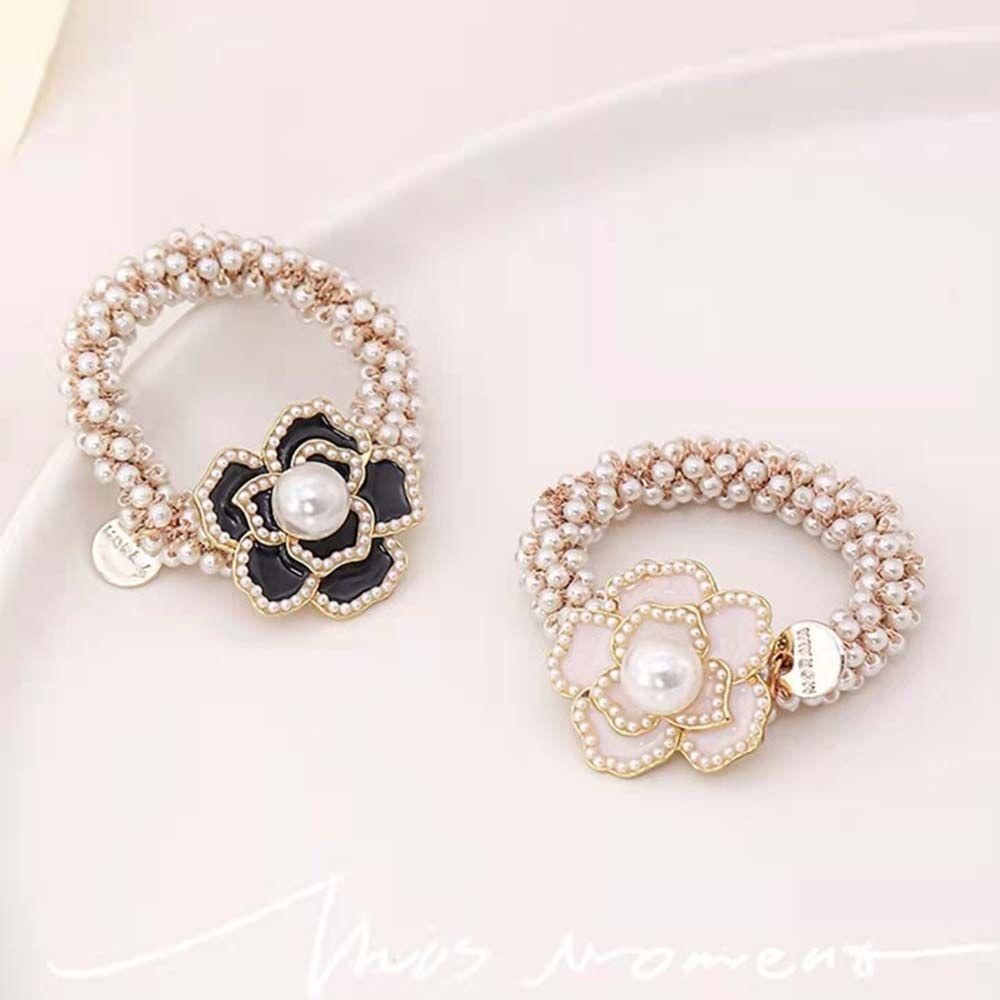 Dây Buộc Tóc Đuôi Ngựa In Họa Tiết Hoa Trà Phong Cách Hàn Quốc Thời Trang Cho Nữ