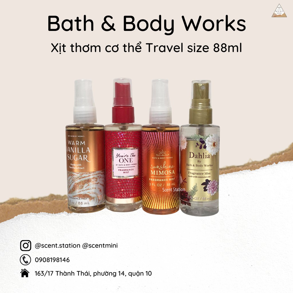 Xịt thơm cơ thể Body mist travel size Bath &amp; Body Works 88ml/75ml