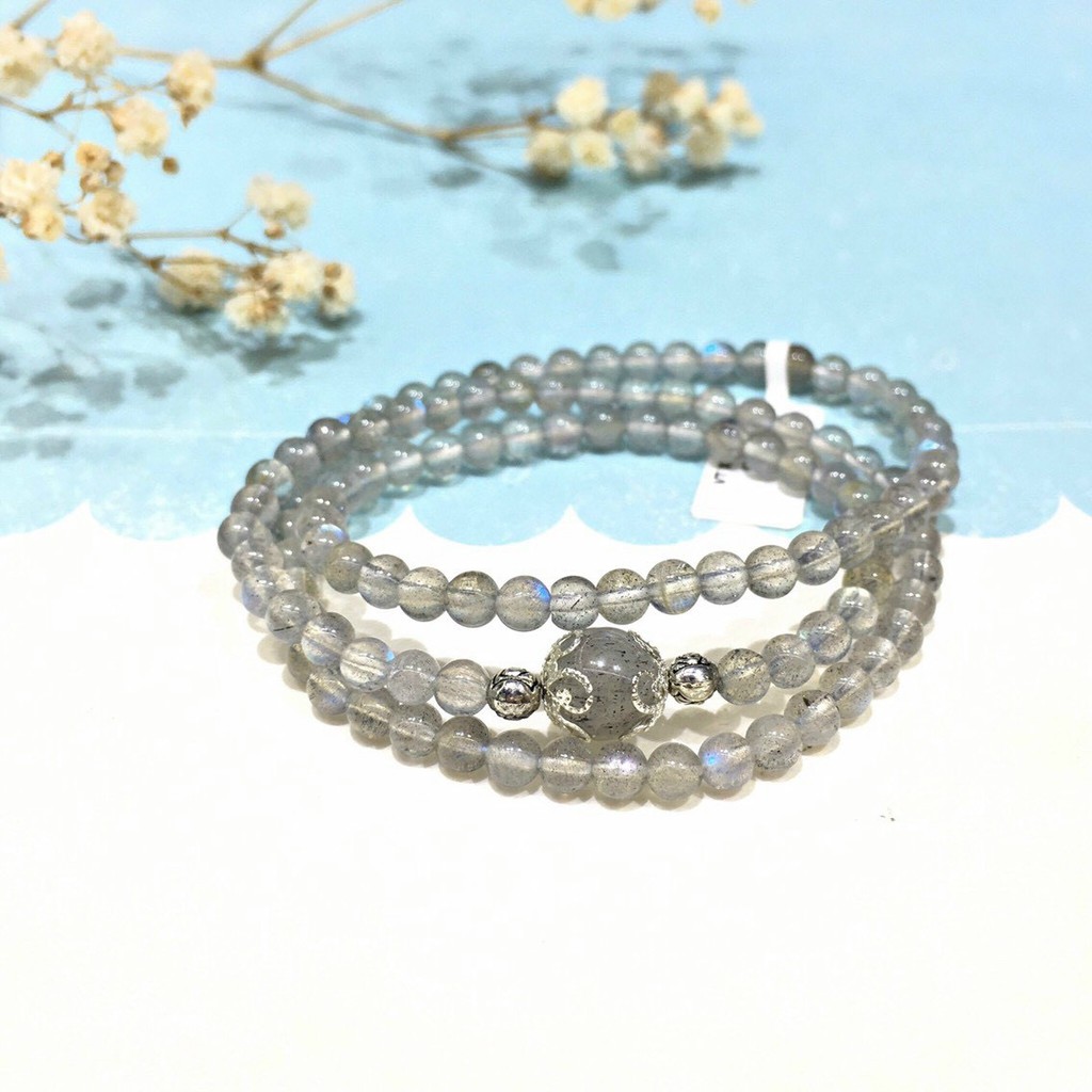 Vòng tay Xà Cừ ánh xanh mix charm bạc 925 quấn 3 vòng hạt 4,5 ly chuẩn thiên nhiên VT160 - Hợp tất cả các mệnh