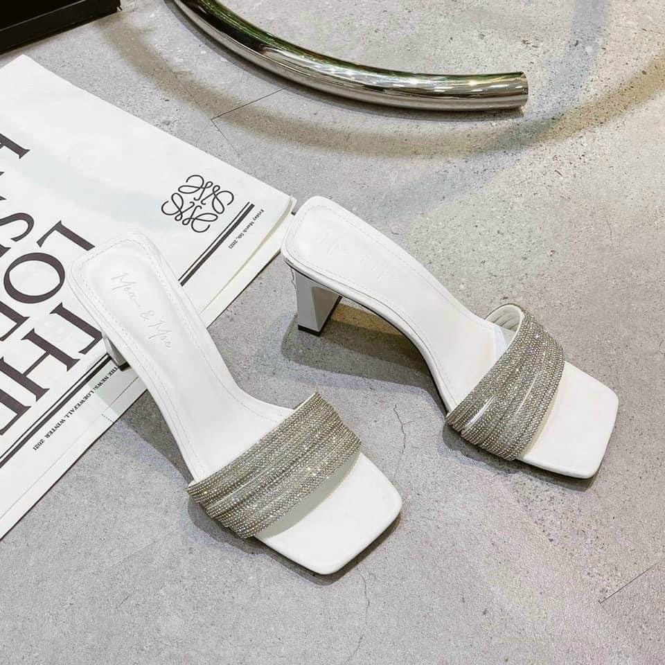 XẢ KHO  Dép guốc nữ quai đá full bản to, gót cao 8 phân