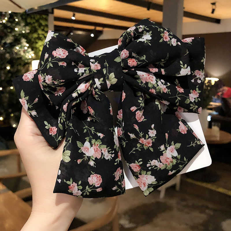 Kẹp Tóc Nơ Lớn 3 Lớp In Hoa Đáng Yêu Cho Nữ