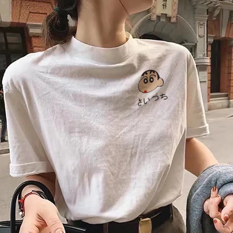 Áo thun 100% cotton ngắn tay dáng rộng phong cách Hàn Quốc cho nữ