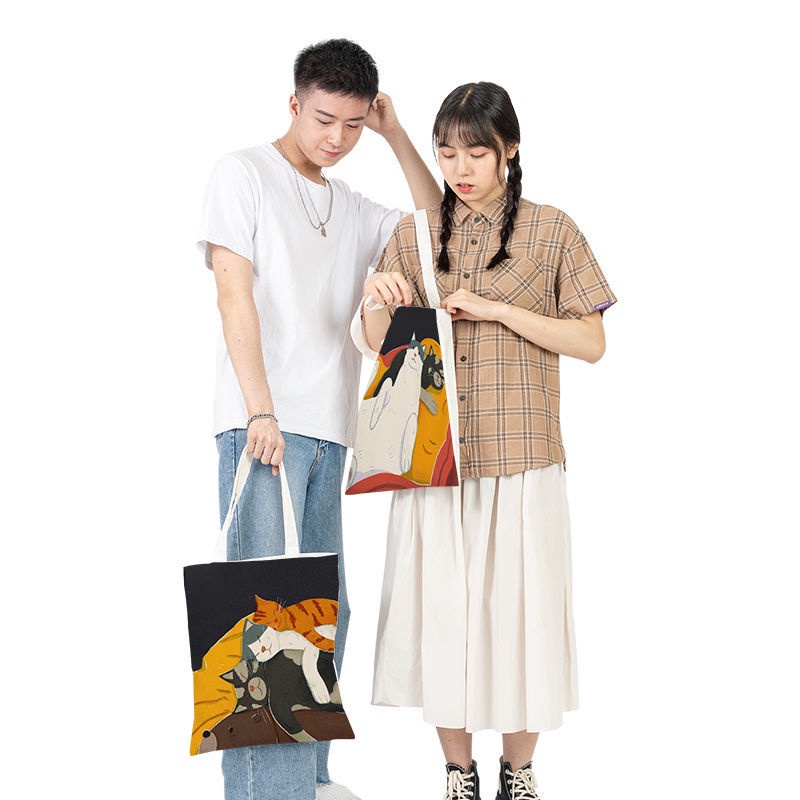 Túi tote canvas họa tiết mèo xinh xắn