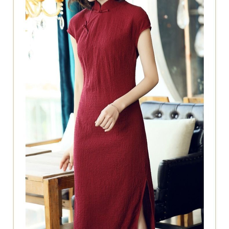 Áo dài Đầm Sườn Xám Cách Tân Dáng Dài Màu Sắc Trơn Thời Trang Mùa Hè Cho Nữ