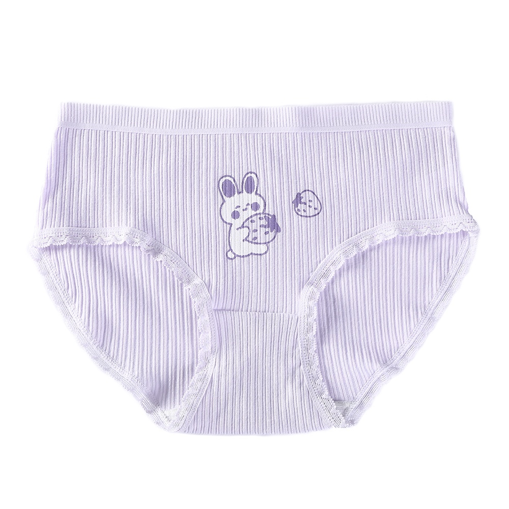 Bộ 5 Quần Lót Cotton Aijolen Lưng Vừa In Họa Tiết Thỏ Hoạt Hình Màu Tím Phong Cách Nhật Bản Dễ Thương Cho Nữ