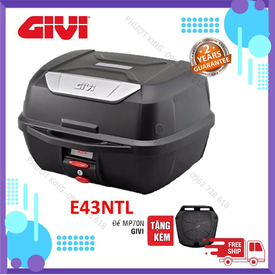 Thùng  GIVI E43NTL tặng kèm đế MP70N - Monolock Top Case