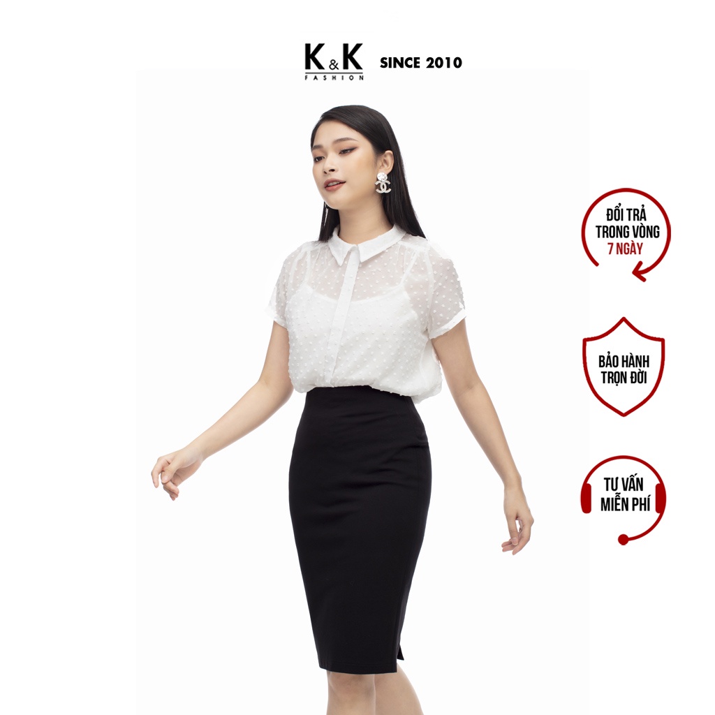 Áo Sơ Mi Trắng K&amp;K Fashion ASM06-33 Tay Ngắn Cổ Sen Chất Liệu Voan Bi Xù