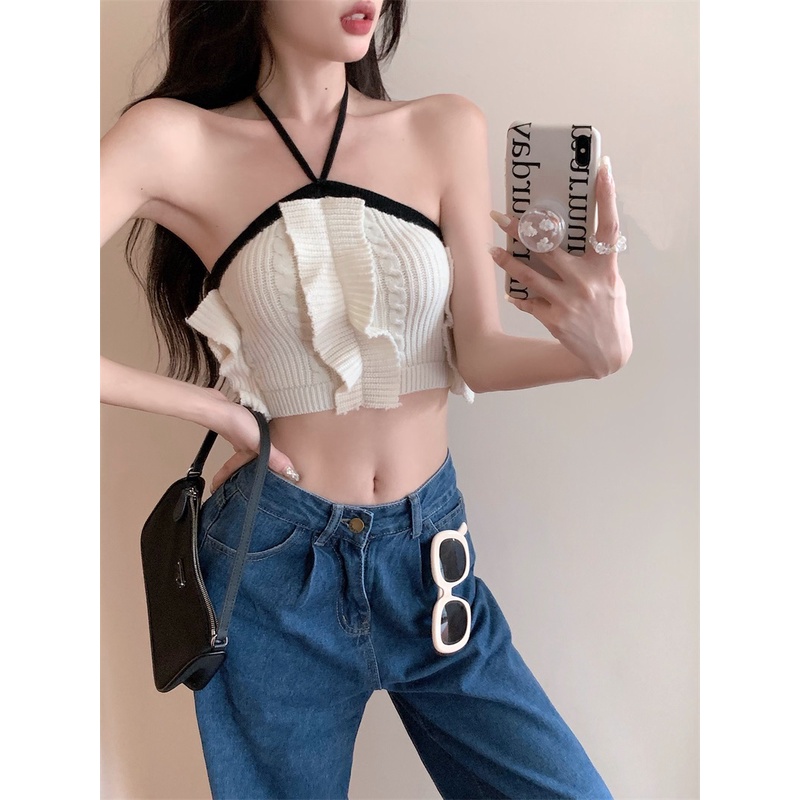 Áo Len Dệt Kim Hai Dây Dáng Ôm Phong Cách Hàn Quốc Thời Trang Mùa Hè Hàng Mới Dành Cho Bạn Nữ 2022