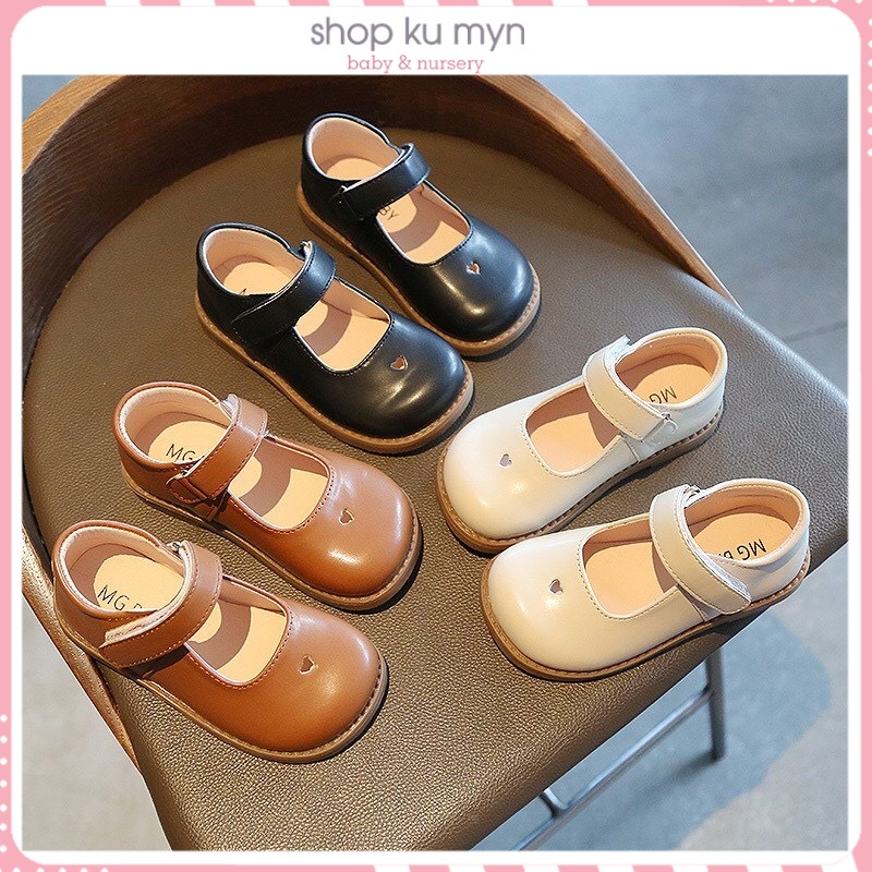 Giày cho bé gái - Giày búp bê cho bé siêu xinh có trái tim dễ thương chính hãng MG baby chất da PU siêu êm V723