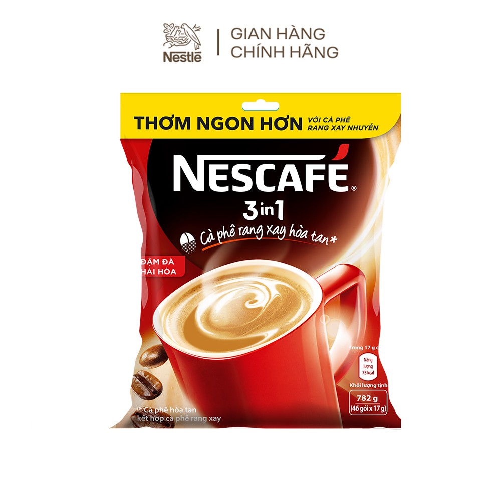 [Tặng 1 thố thủy tinh tiện dụng] Cà phê rang xay hòa tan Nescafé 3in1 đậm đà hài hòa (Bịch 46 gói x 17g)