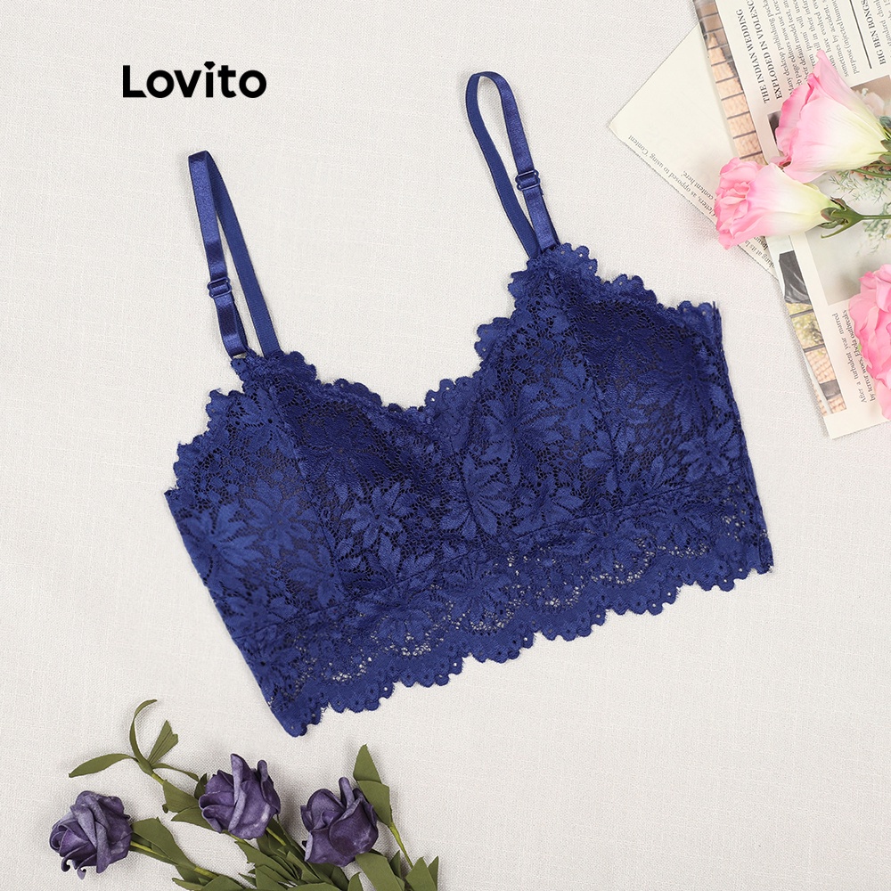 Áo ngực Lovito phối ren đơn giản L00311 (xanh dương/đỏ) | BigBuy360 - bigbuy360.vn