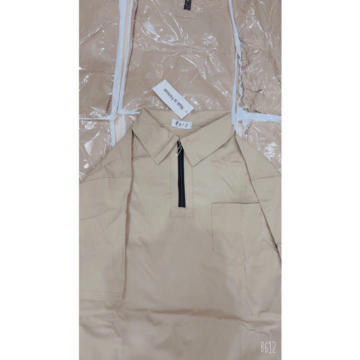 Váy polo nữ dáng suông màu be form rộng unisex tay lỡ cá tính Ulzzang chất su co dãn dày dặn Xưởng sỉ nguyễn hoa | BigBuy360 - bigbuy360.vn
