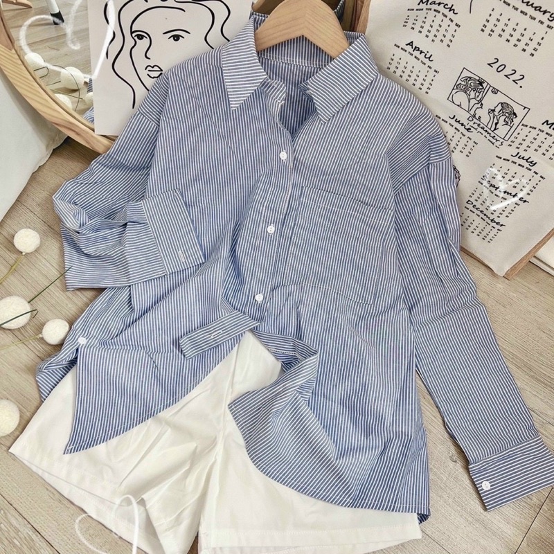 Sét sm xanh tà lệch + short trắng