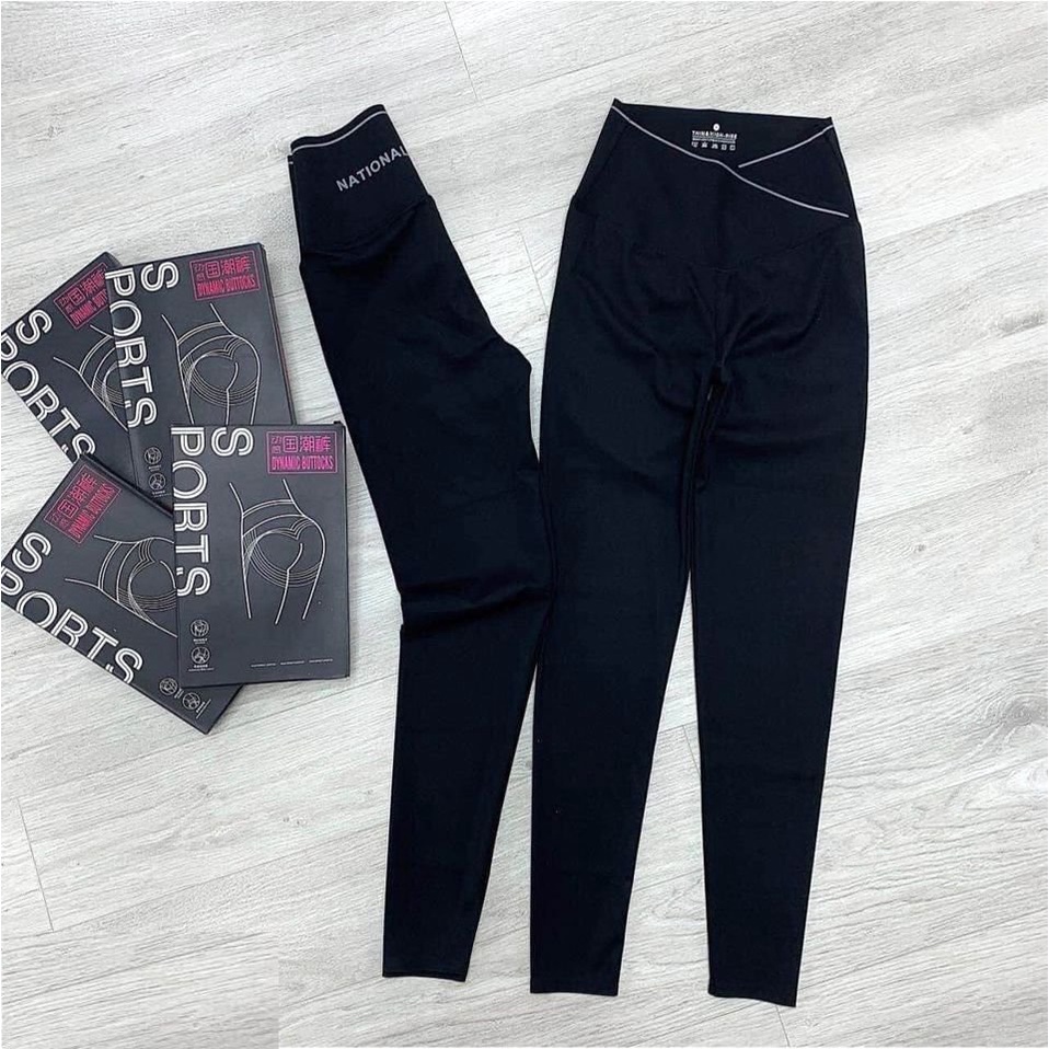 Quần Legging Cạp Chéo Viền Nữ - Skinny dài body dáng ôm nâng mông màu đen trơn basic