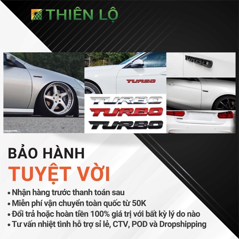 Chữ TURBO 3D Kim Loại Trang Trí Xe Hơi (nhiều màu)