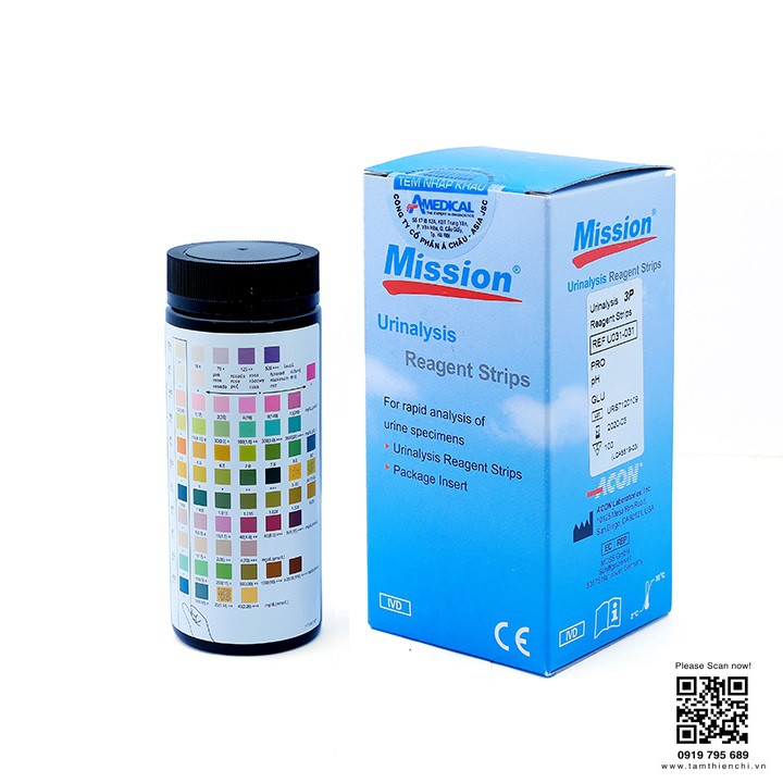 Que thử nước tiểu ACON Mission 3 thông số hộp 100 test