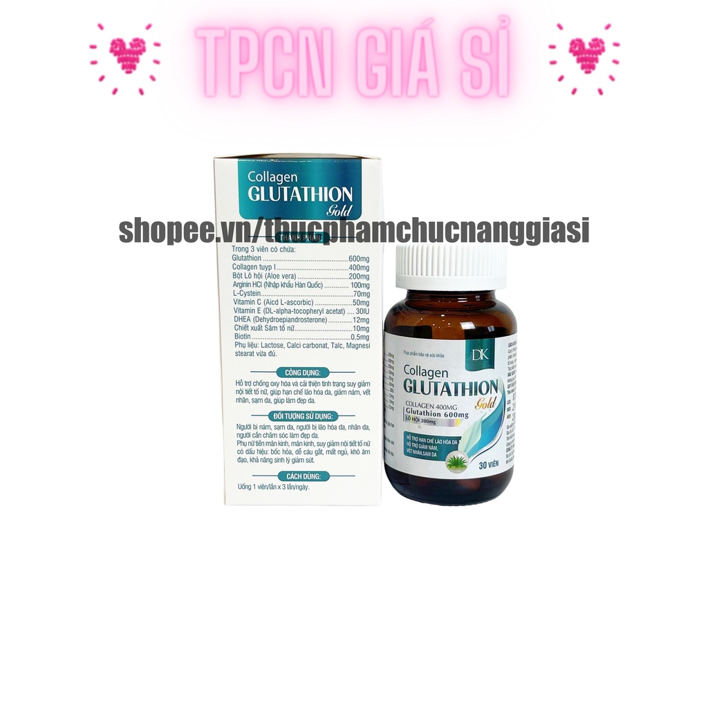 Viên uống đẹp da COLLAGEN GLUTATHION GOLD hỗ trợ làm đẹp, trắng sáng da, bô sung nội tiết tố nữ - Hộp 30 viên