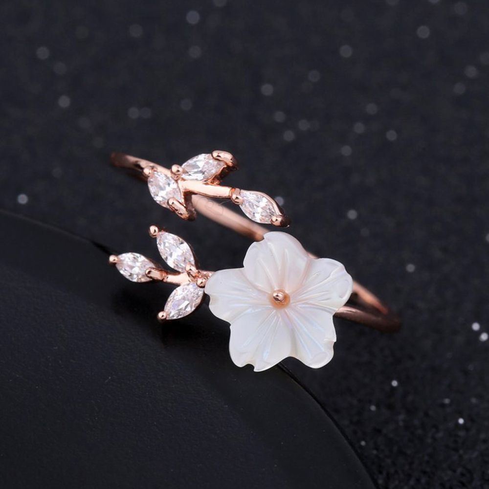 Nhẫn Màu Vàng Hồng Đính Đá Zircon Trắng Có Thể Điều Chỉnh Kích Cỡ