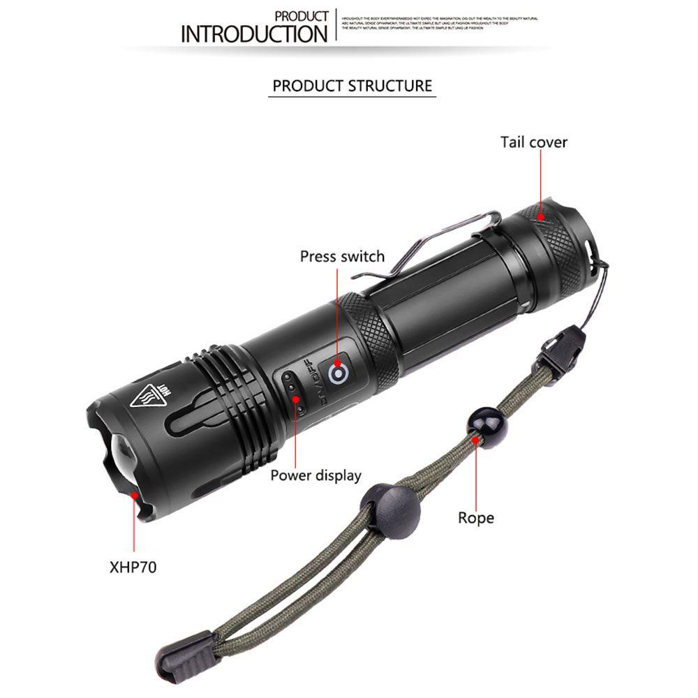 Đèn Pin Xhp70 LED Siêu Sáng Có Thể Tập Trung Kèm Sạc USB Tiện Dụng