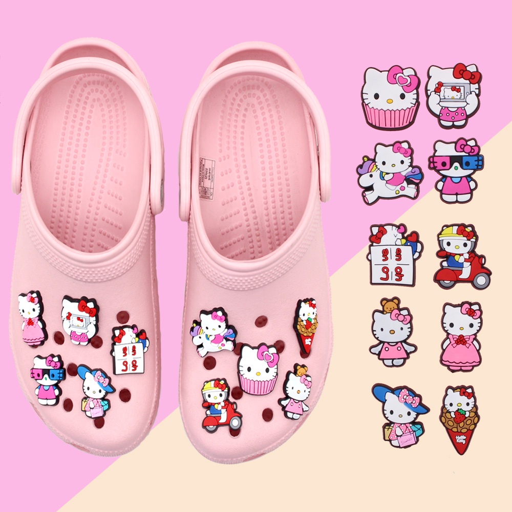 Cute Hellokitty jibbitz crocs DIY shoe charms chủ đề hoạt hình pvc Dép xăng  đan accessories
