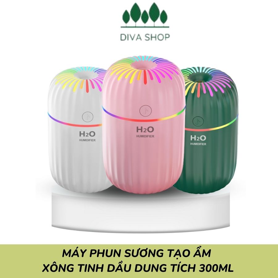 Máy Xông Tinh Dầu Phòng Ngủ Và Trong Xe Hơi H2O A7 Dung Tích 300ml Phun Sương Khuếch Tán Tinh Dầu Tỏa Hương Thơm Đèn Led