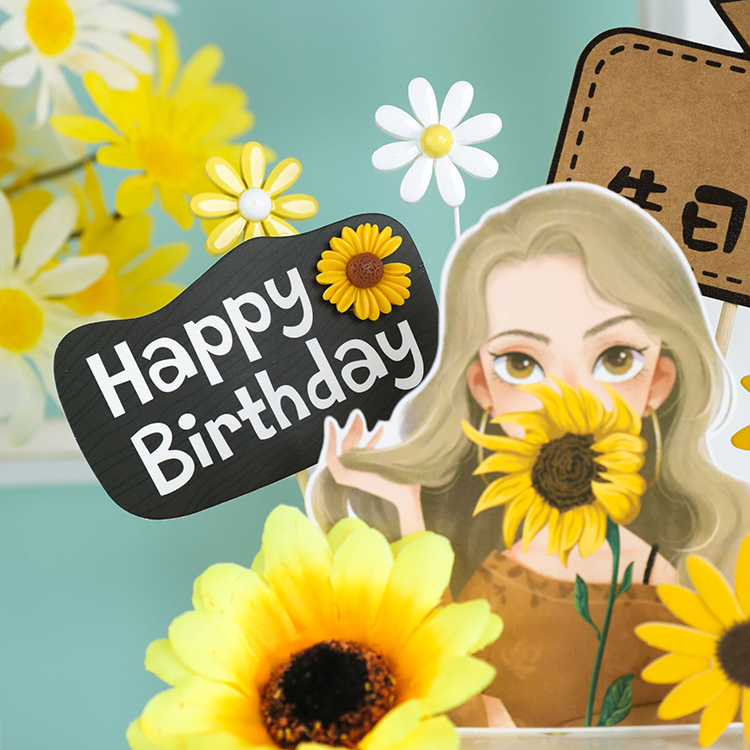 Set 5 que cắm trang trí bánh kem hình hoa hướng dương