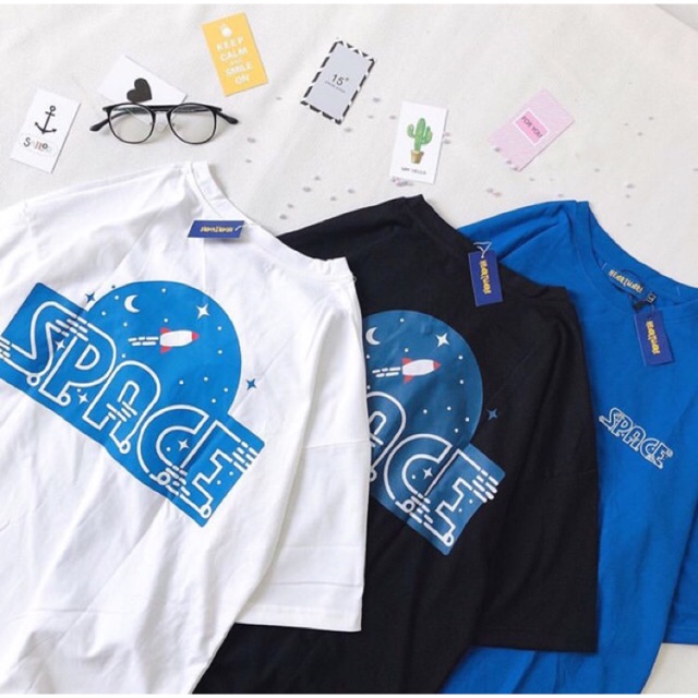 ÁO PHÔNG THIẾT KẾ TAY LỠ SPACE TRẮNG/XANH DƯƠNG/ĐEN