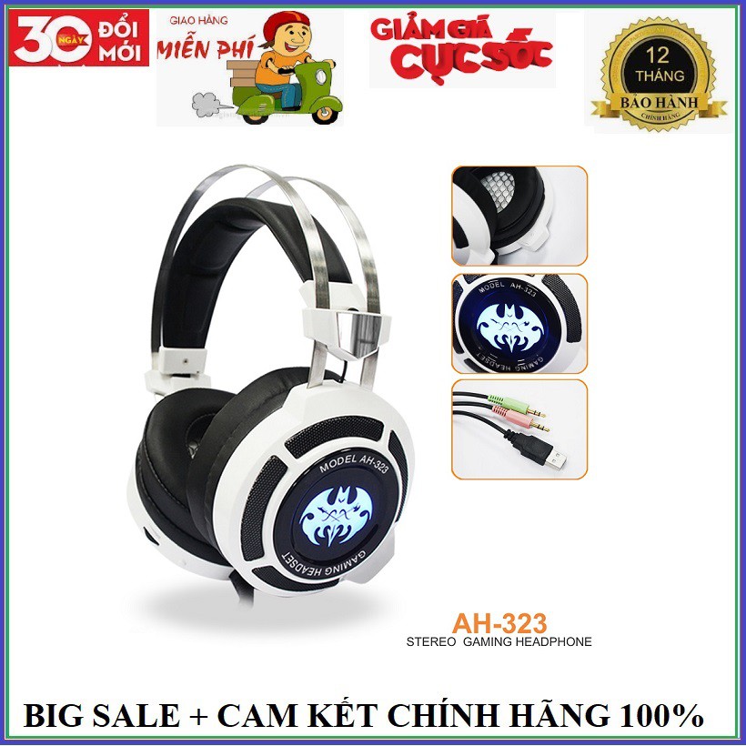 Tai nghe gaming có Rung Soundmax AH323 Batman màu trắng, có mic, có đèn LED - Hàng Chính Hãng