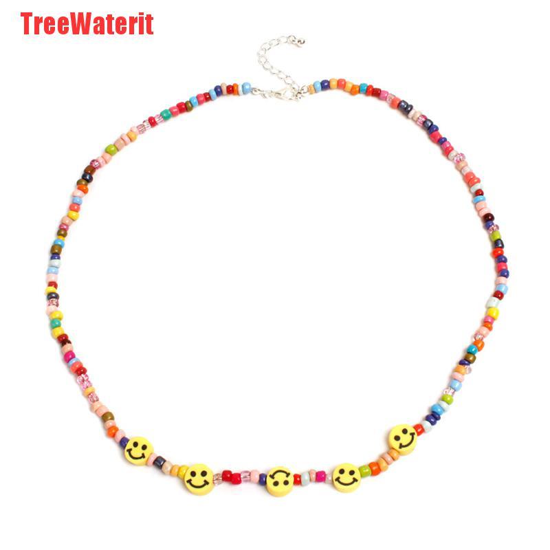 TreeWaterit Bohemia Colorful Beads Smile Face Choker Necklace Clavicle Summer Jewelry Gift